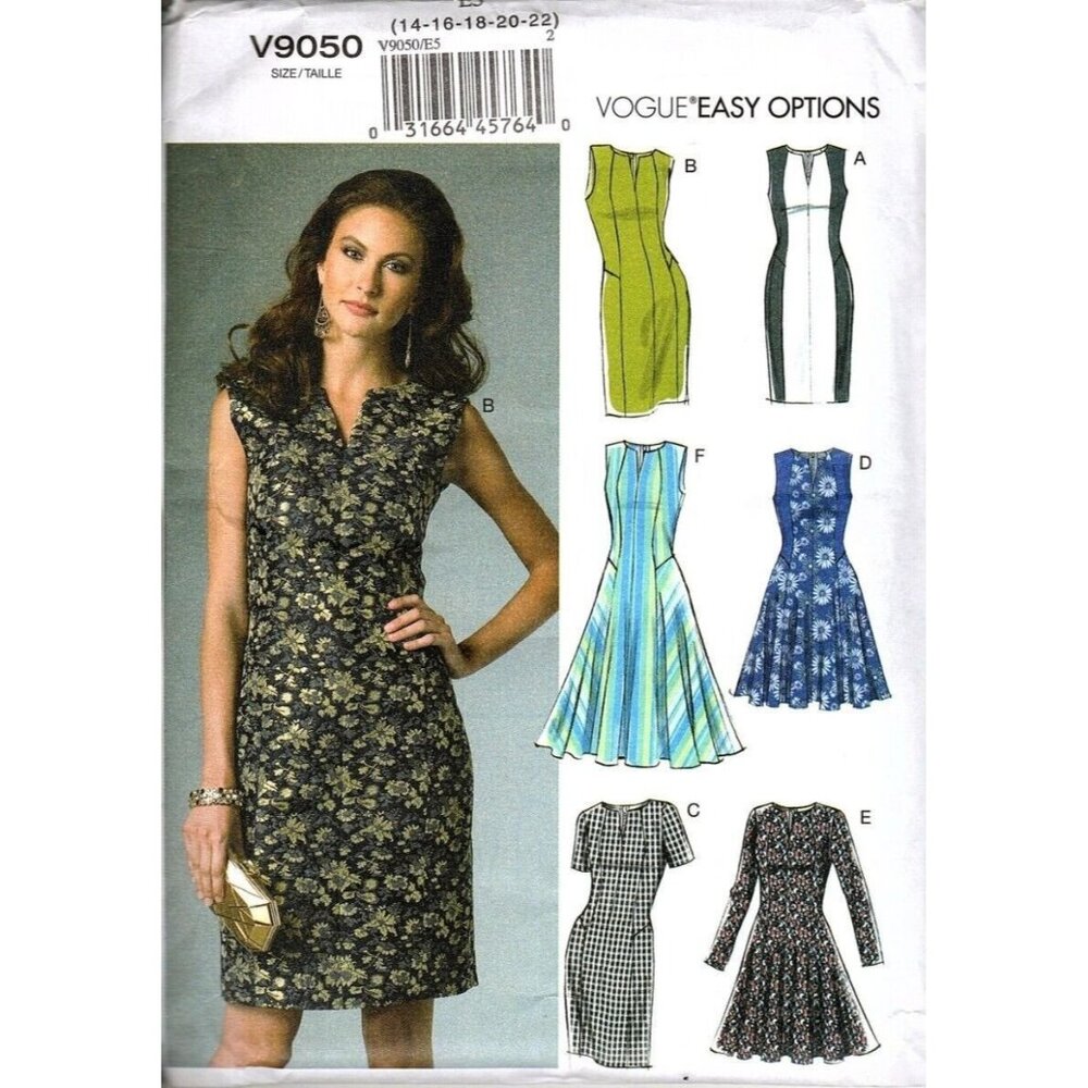 Vogue V9050 Misses 14 to 22 Semi Fitted Lined Dress UNCUT Sewing Pattern